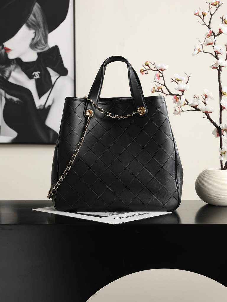 Chanel Small Shopping Bag, AS6200 Calfskin Black