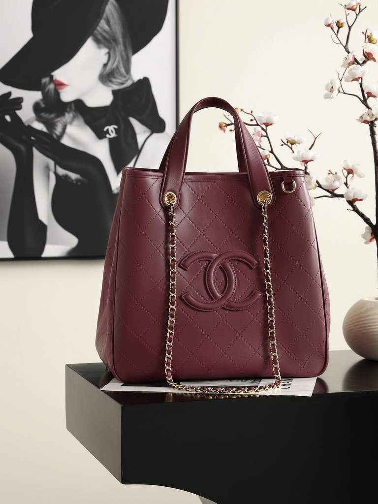 Chanel Small Shopping Bag, AS6200 Calfskin  Burgundy