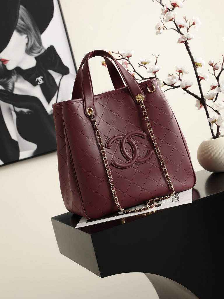 Chanel Small Shopping Bag, AS6200 Calfskin  Burgundy