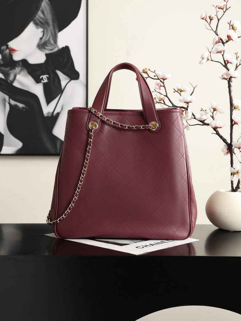 Chanel Small Shopping Bag, AS6200 Calfskin  Burgundy