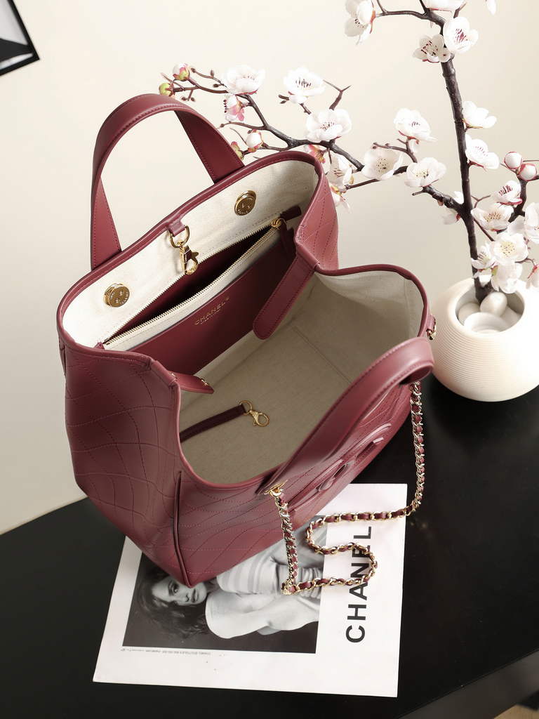 Chanel Small Shopping Bag, AS6200 Calfskin  Burgundy