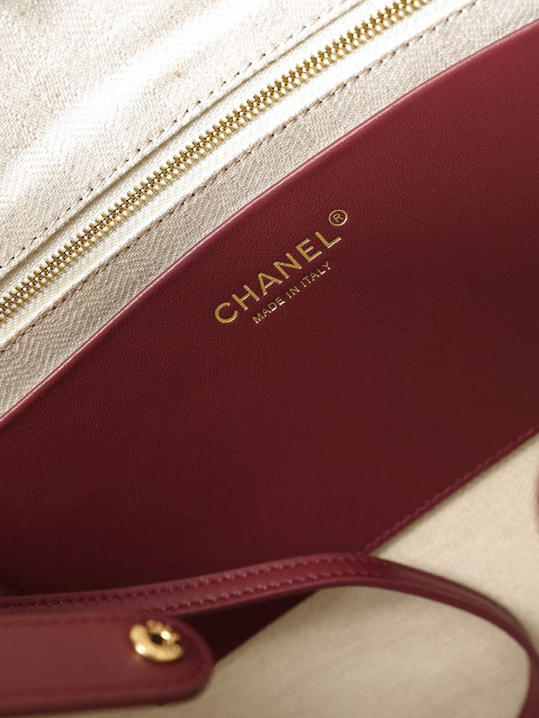 Chanel Small Shopping Bag, AS6200 Calfskin  Burgundy