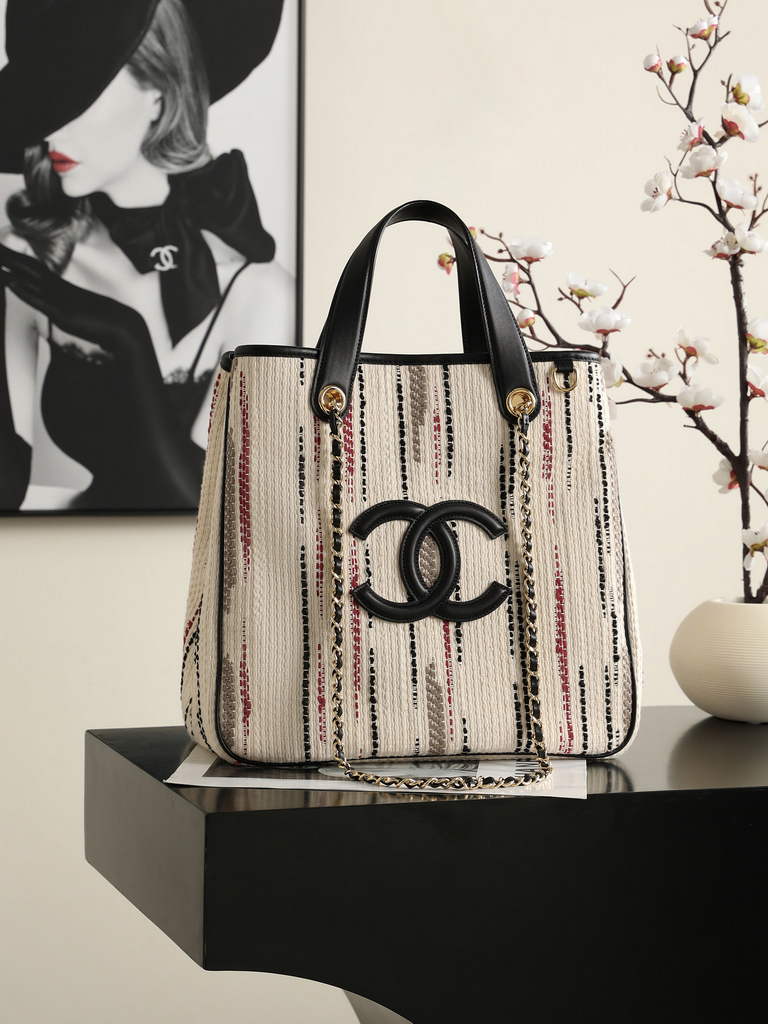 Chanel Small Shopping Bag, AS6200 Canvas Beige