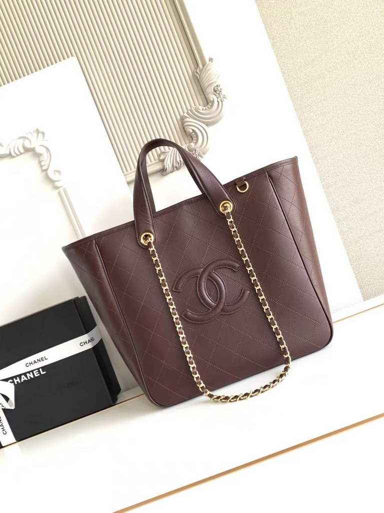 Chanel Small Shopping Bag, AS6200 Calfskin Brown