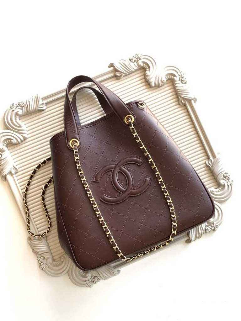 Chanel Small Shopping Bag, AS6200 Calfskin Brown