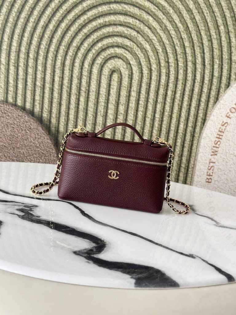 Chanel Vanity with chain, AP5346 Calfskin Burgundy