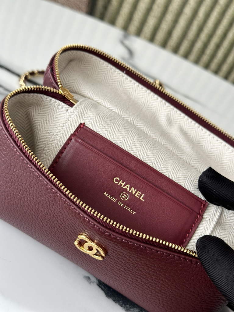 Chanel Vanity with chain, AP5346 Calfskin Burgundy
