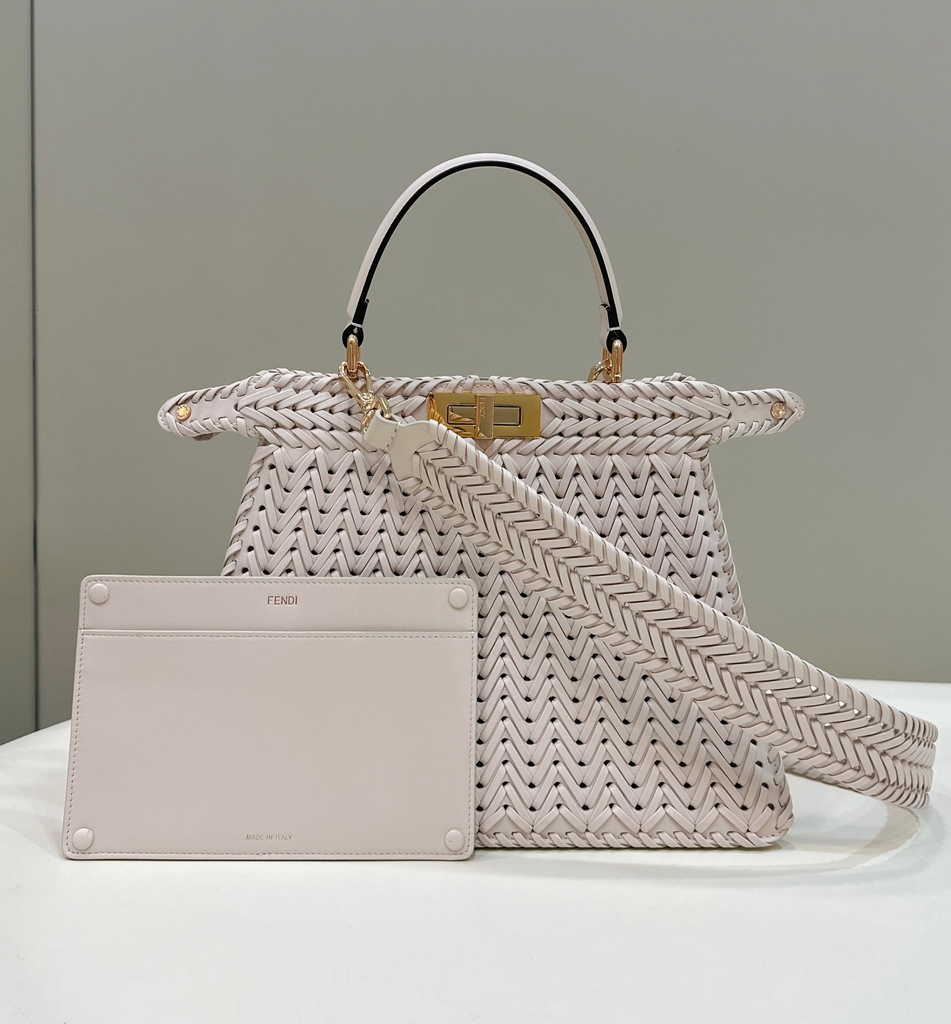 Fendi 8BN321 Peekaboo ISeeU Petite Middle Bag Beige Camellia leather