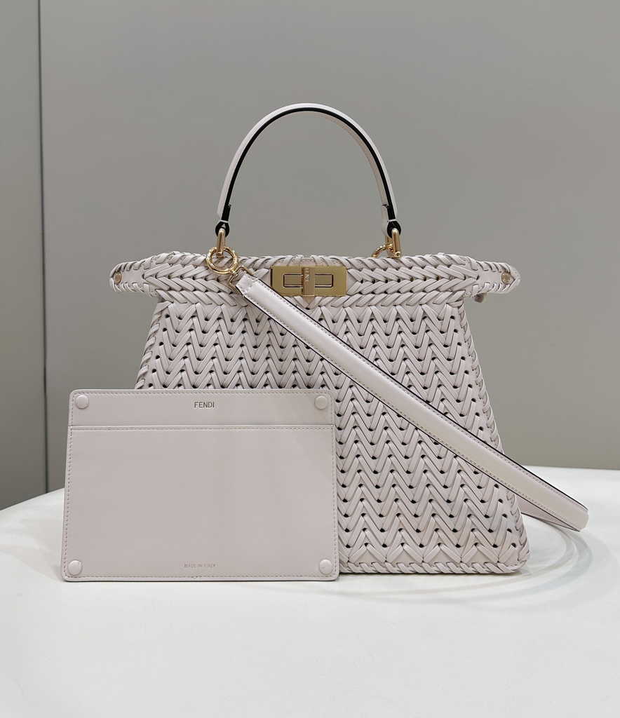 Fendi 8BN321 Peekaboo ISeeU Petite Middle Bag Beige Camellia leather