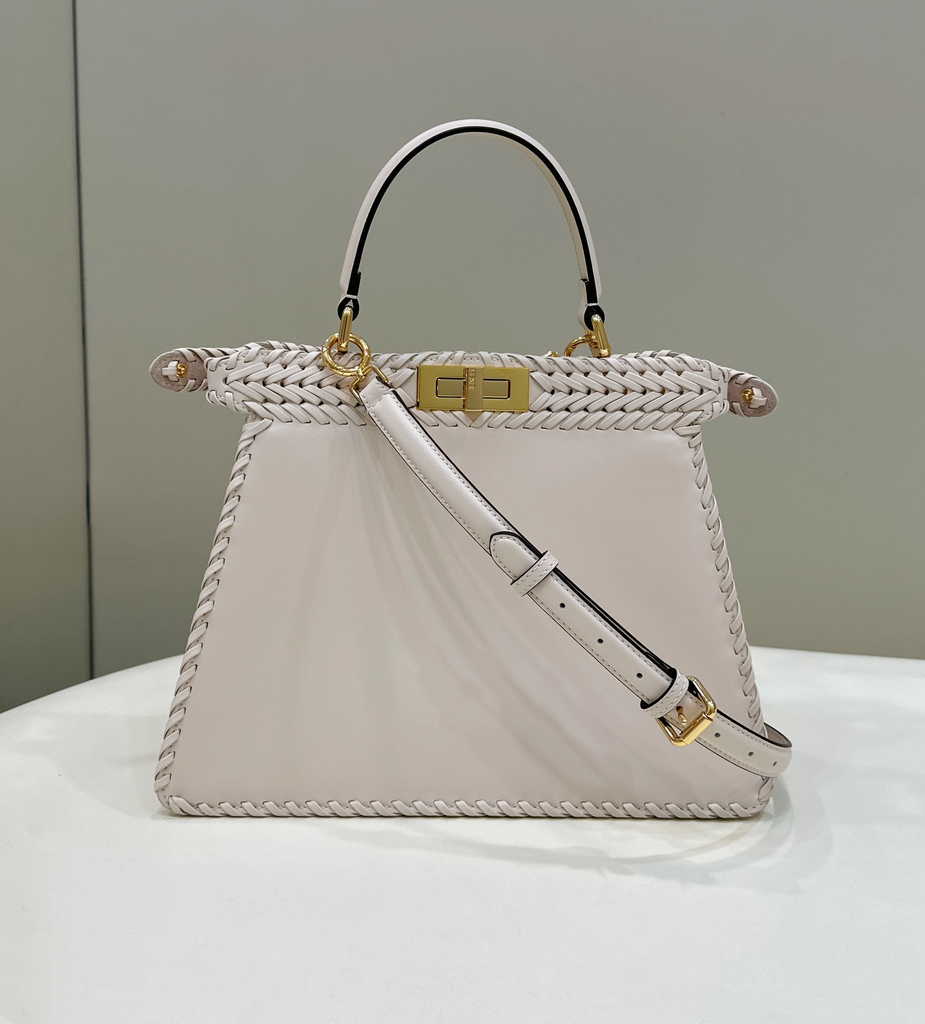 Fendi 8BN321 Peekaboo ISeeU Petite Middle Bag Beige Camellia leather