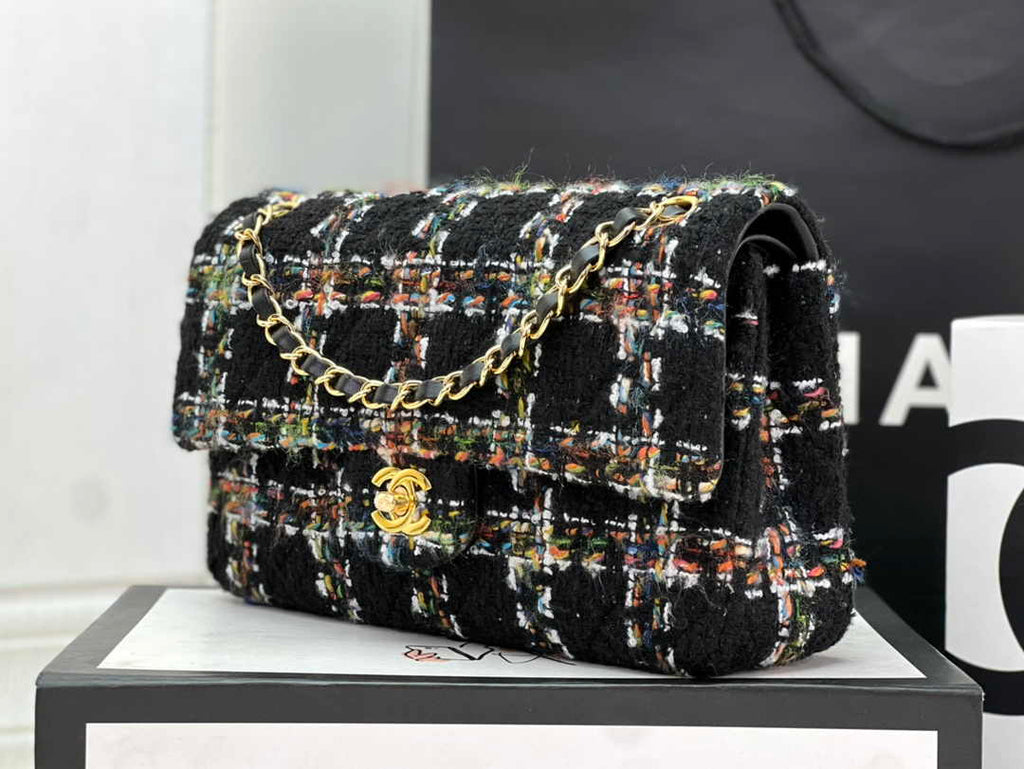 Chanel A01112 Classic Handbag Wool Tweed Gold-Tone Metal Black - Default Title - View 2