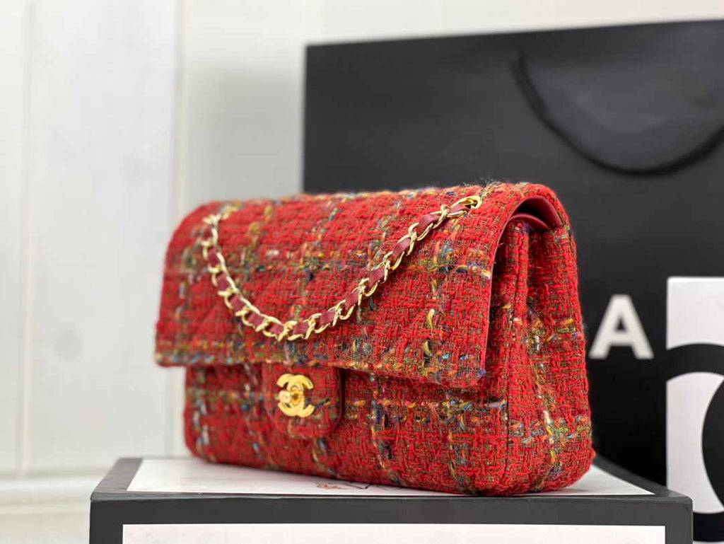 Chanel A01112 Classic Handbag Wool Tweed Gold-Tone Metal Red - Default Title - View 2