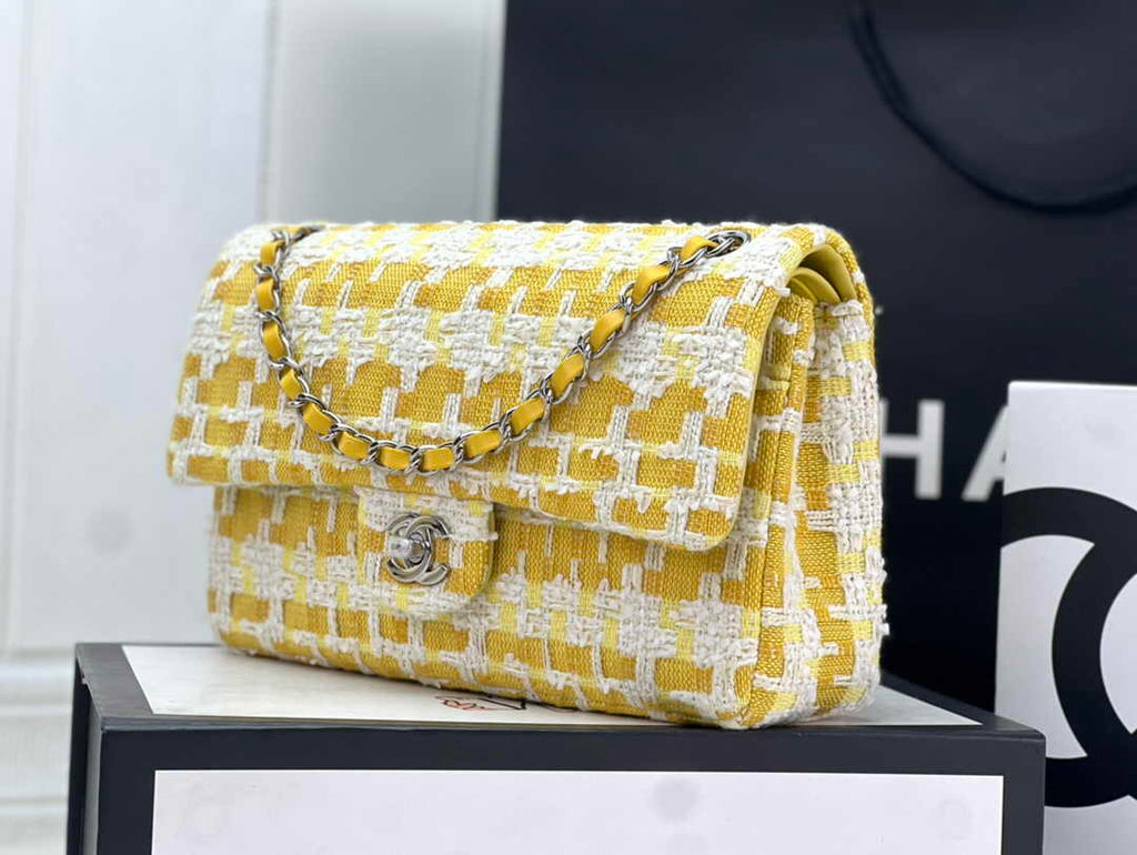 Chanel A01112 Classic Handbag Wool Tweed Gold-Tone Metal Yellow - Default Title - View 2