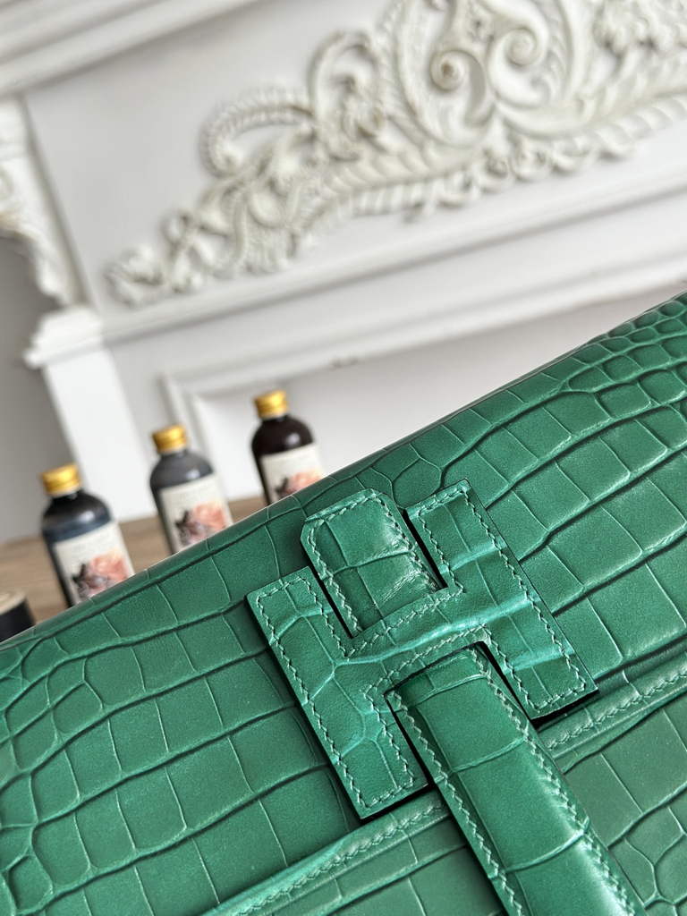 Hermes Jige Elan 29 clutch Calfskin Green