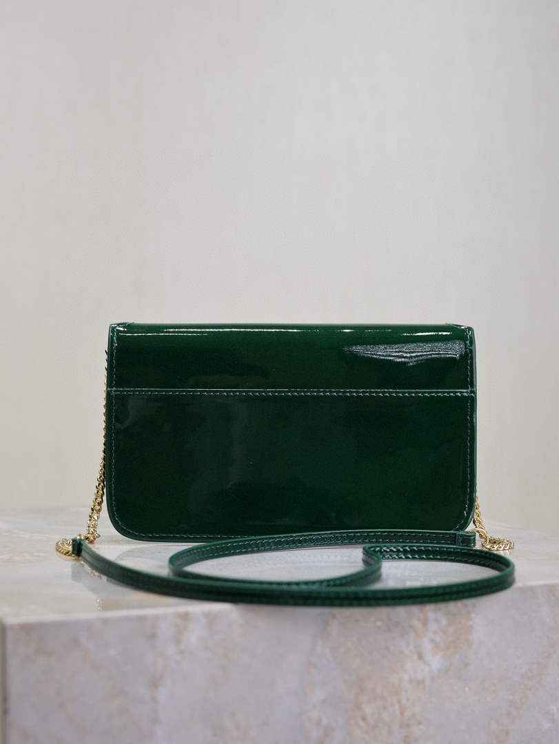 YSL CASSANDRE phone holder 635095 in patent leather green - Default Title - View 5