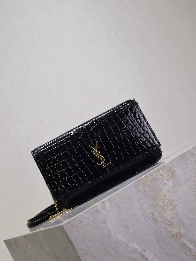 YSL CASSANDRE phone holder 635095 in SHINY crocodile-embossed leather black - Default Title - View 2
