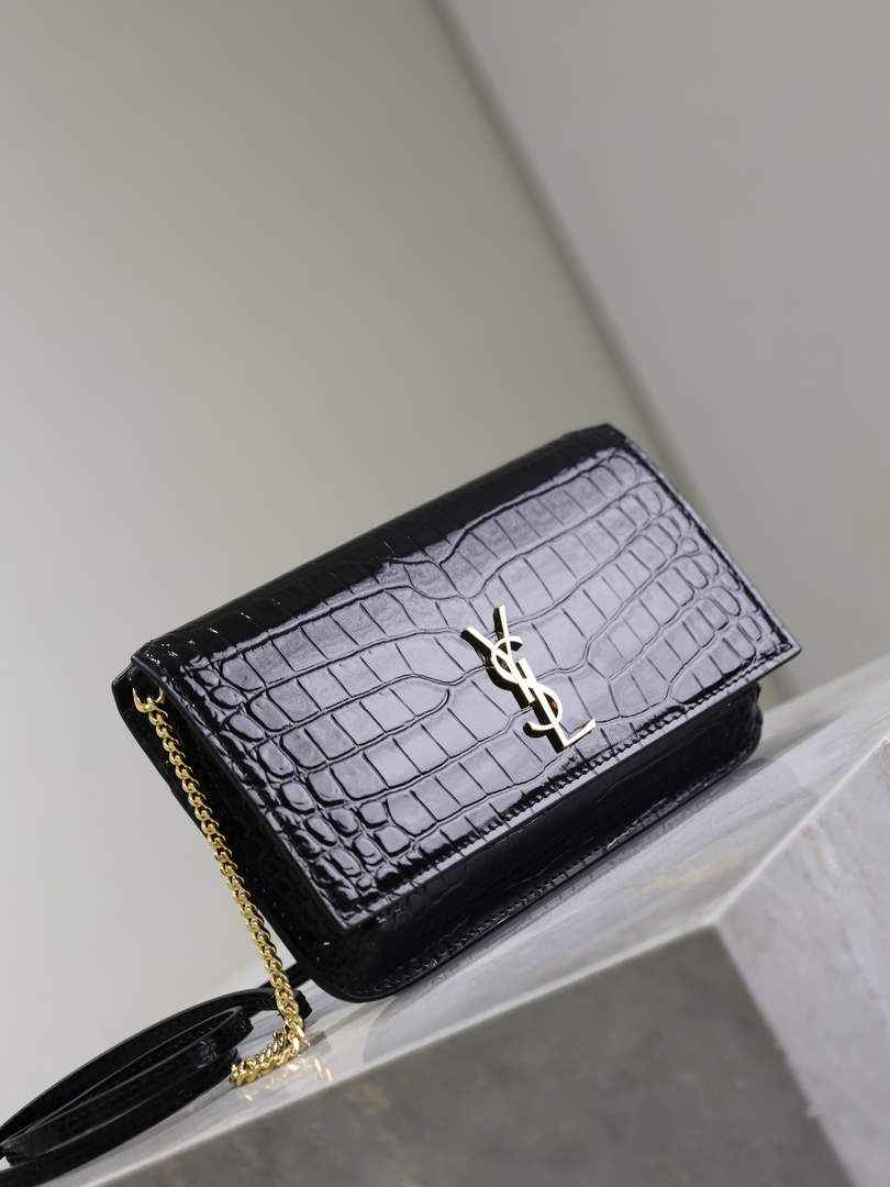 YSL CASSANDRE phone holder 635095 in SHINY crocodile-embossed leather black - Default Title - View 4