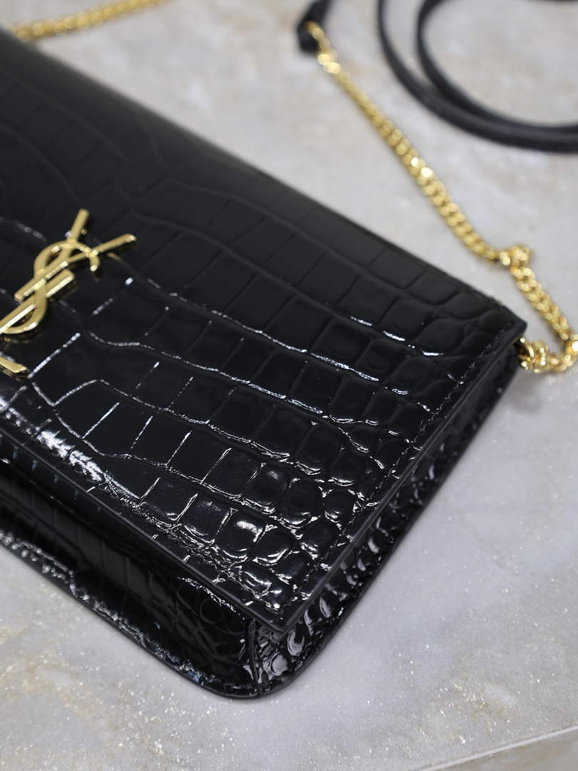 YSL CASSANDRE phone holder 635095 in SHINY crocodile-embossed leather black - Default Title - View 7