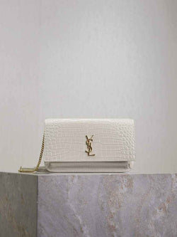 YSL CASSANDRE phone holder 635095 in SHINY crocodile-embossed leather white - Default Title - View 1