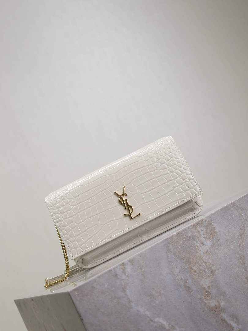 YSL CASSANDRE phone holder 635095 in SHINY crocodile-embossed leather white - Default Title - View 2