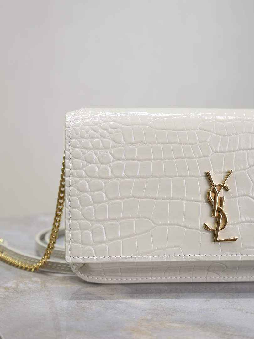 YSL CASSANDRE phone holder 635095 in SHINY crocodile-embossed leather white - Default Title - View 3