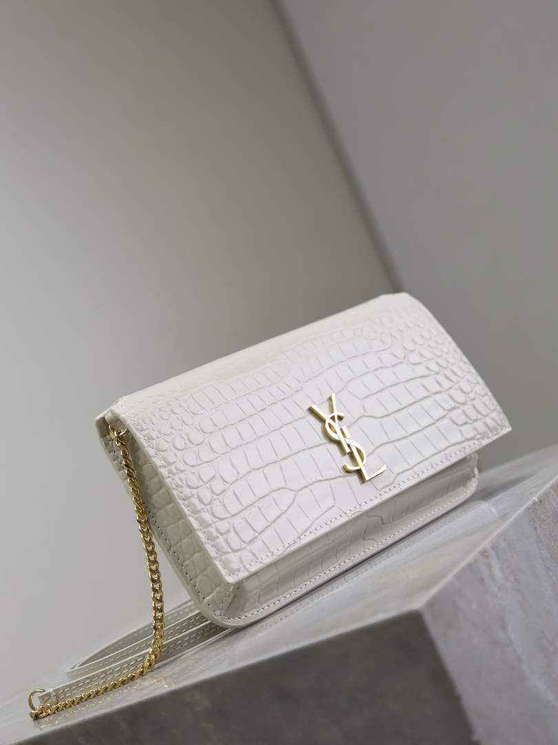 YSL CASSANDRE phone holder 635095 in SHINY crocodile-embossed leather white - Default Title - View 4