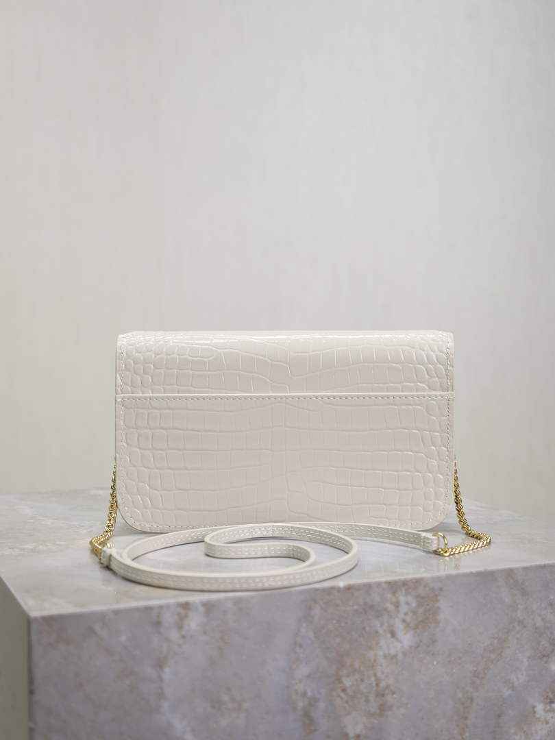 YSL CASSANDRE phone holder 635095 in SHINY crocodile-embossed leather white - Default Title - View 5