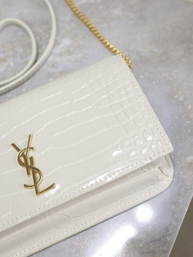 YSL CASSANDRE phone holder 635095 in SHINY crocodile-embossed leather white - Default Title - View 7